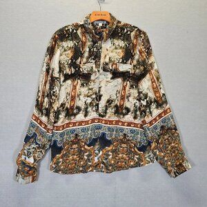 Alberto Makali Button Up Top Patchwork Art To Wear Mixed Media Multicolor Size L
